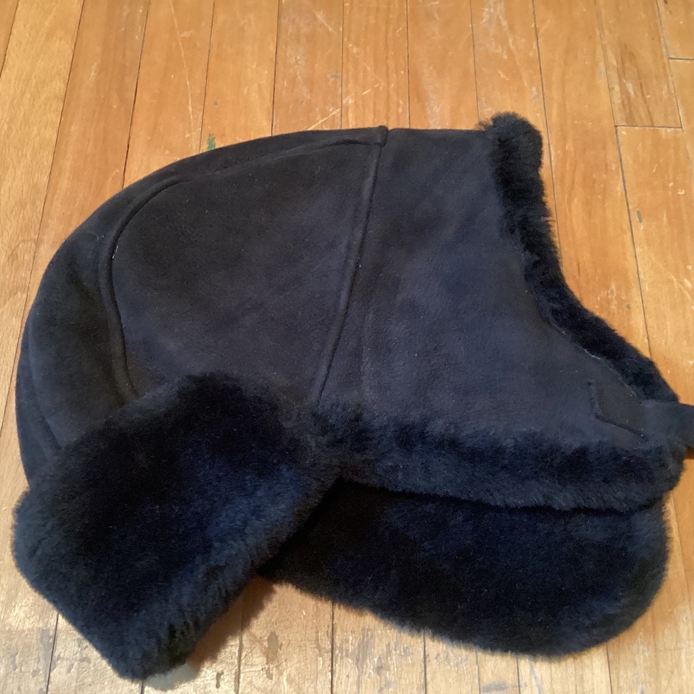 Black shearling Elmer Fudd style hat